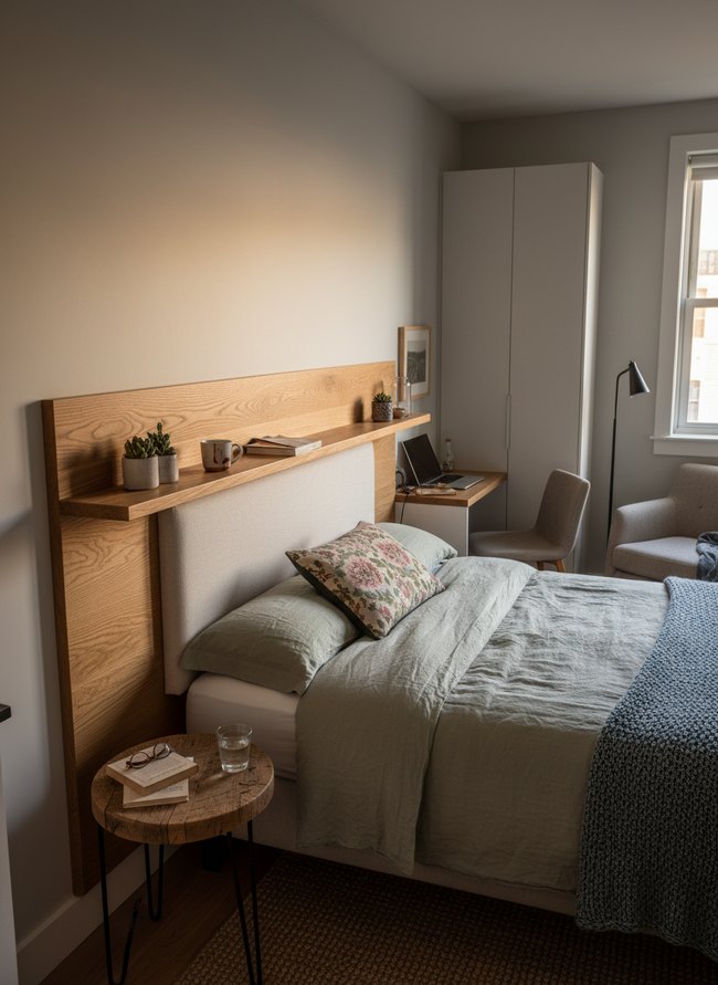 Floating Shelf Headboard Storage