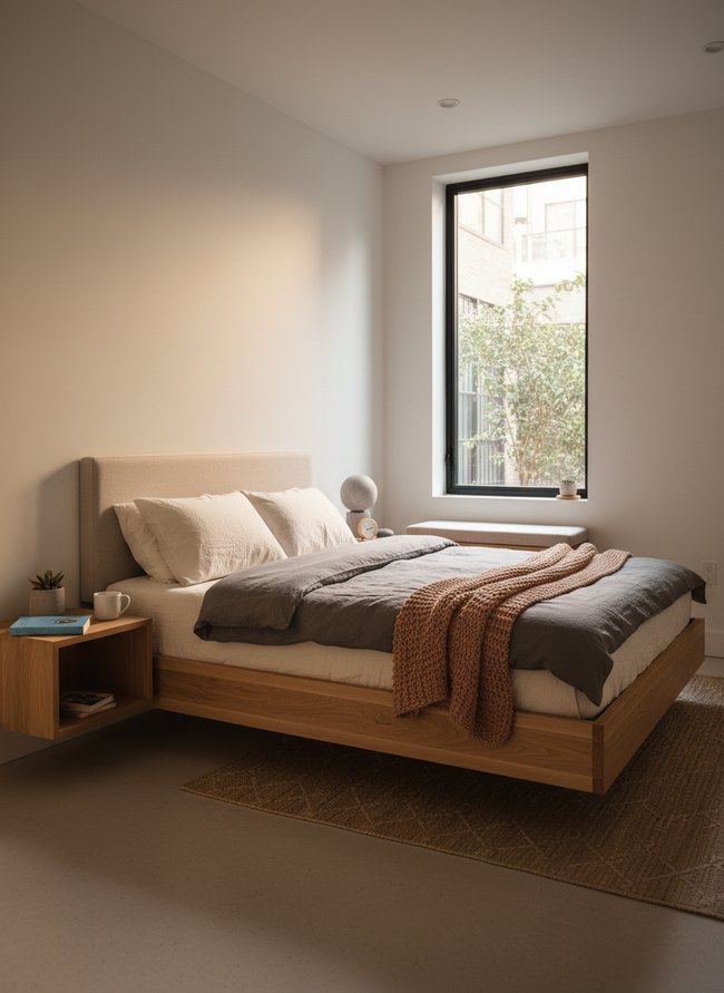 Minimalist Floating Bedframe Scene