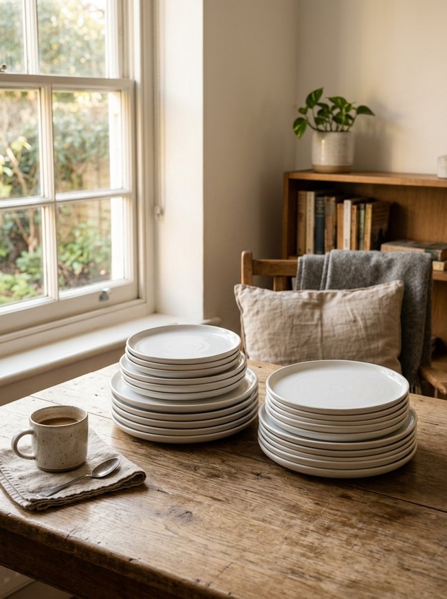 Minimalist White Plate Stacks