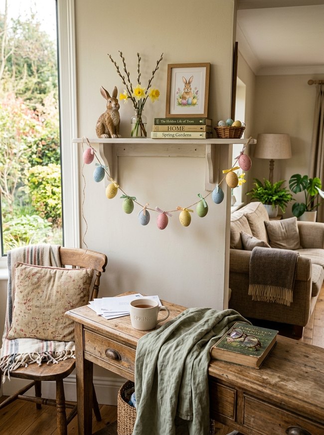 Pastel Egg Garland Shelf