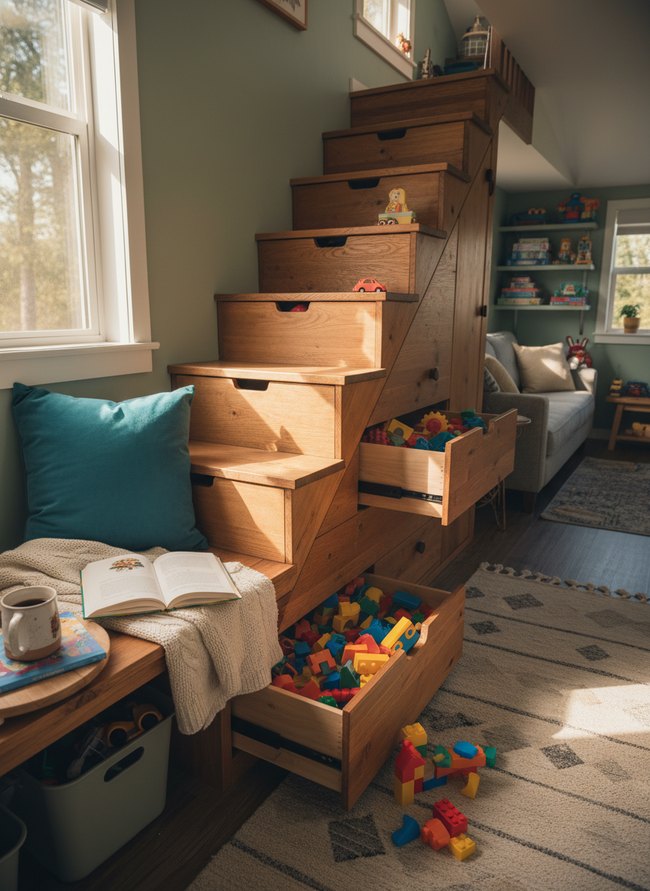 Integrated Stair Drawer Bins