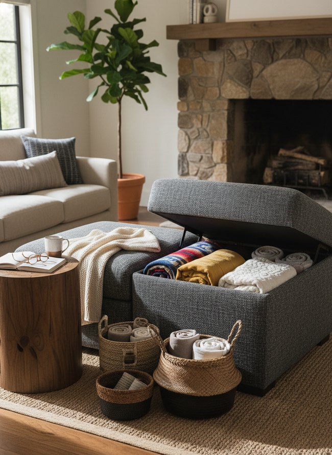 Ottoman Hidden Blanket Storage