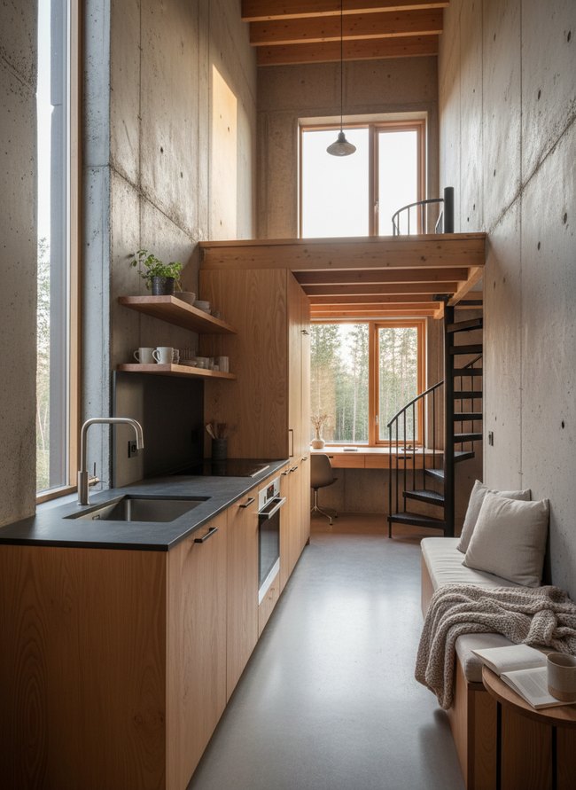 Compact Concrete Loft Kitchen