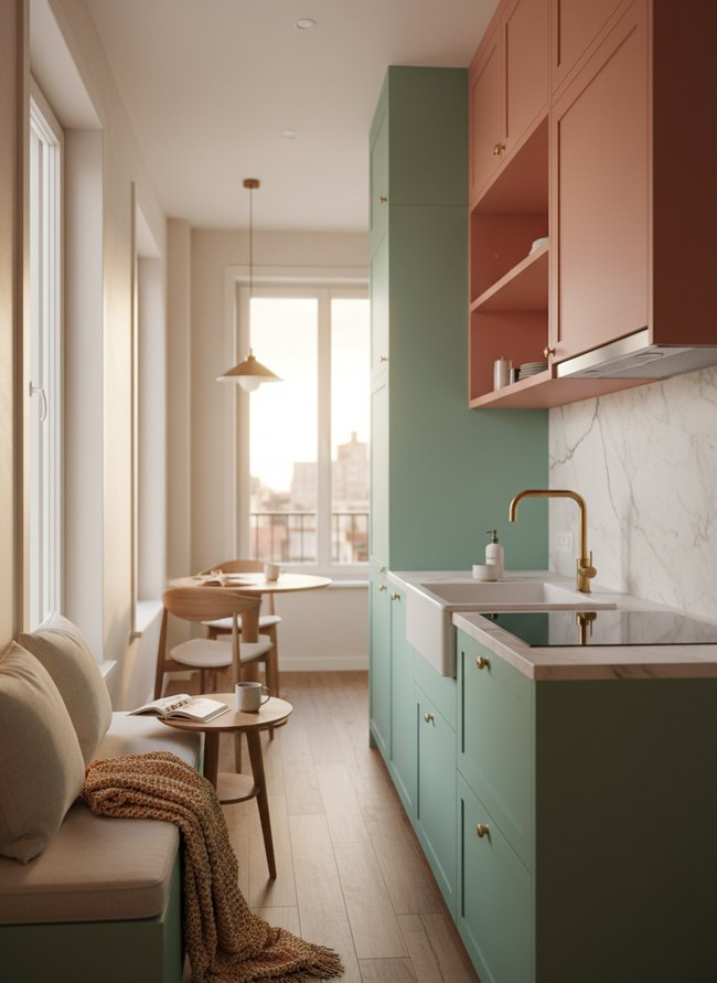 Mint Coral Apartmentette Kitchen