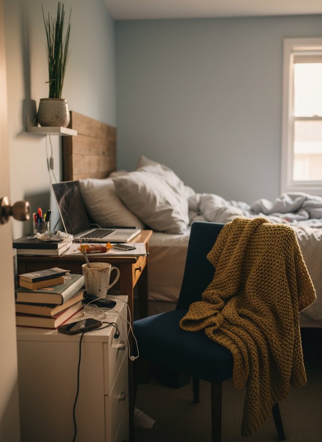 Cluttered Nightstand Chaos