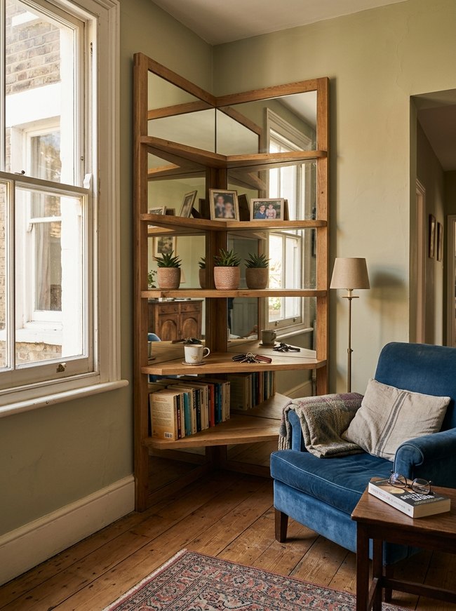 Mirrored Corner Accent Shelf