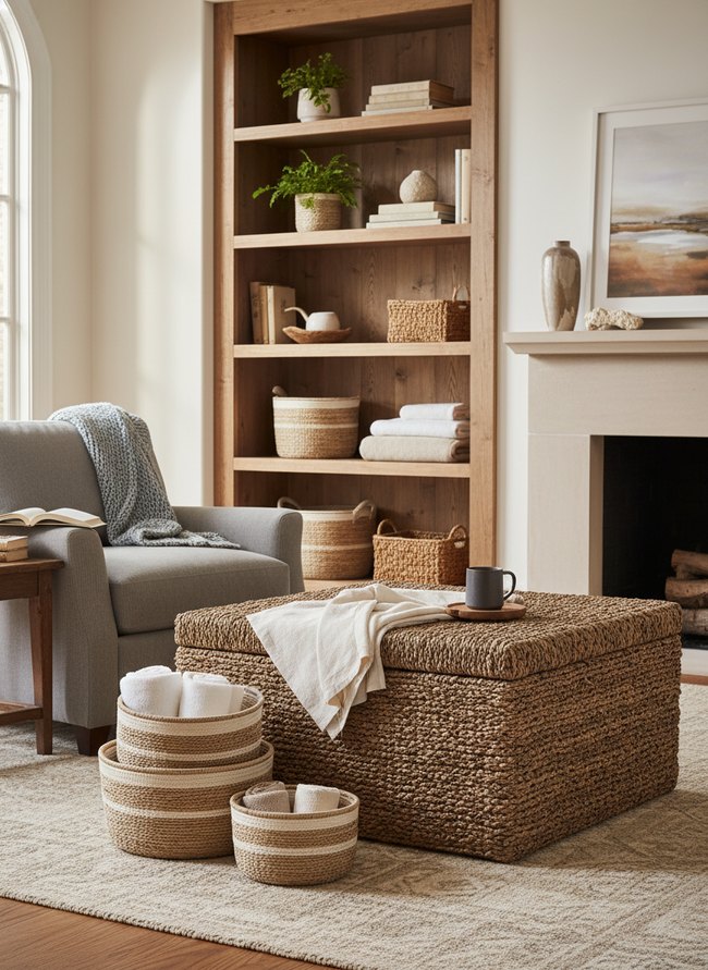 Woven Basket Linen Display
