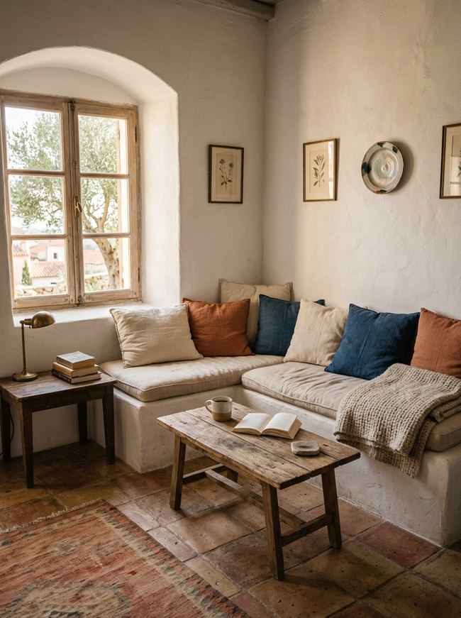 Whitewashed Plaster Living Alcove