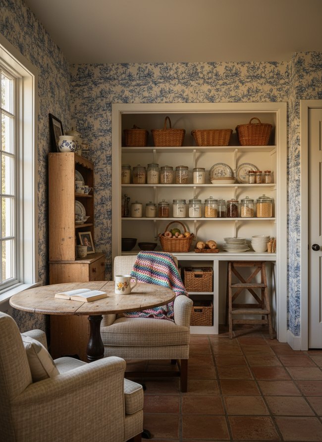 Vintage Toile Wallpaper Pantry
