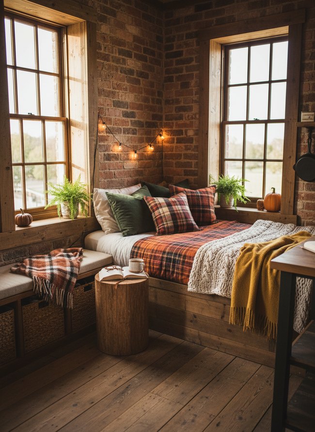 Cozy Plaid Corner Bedroom