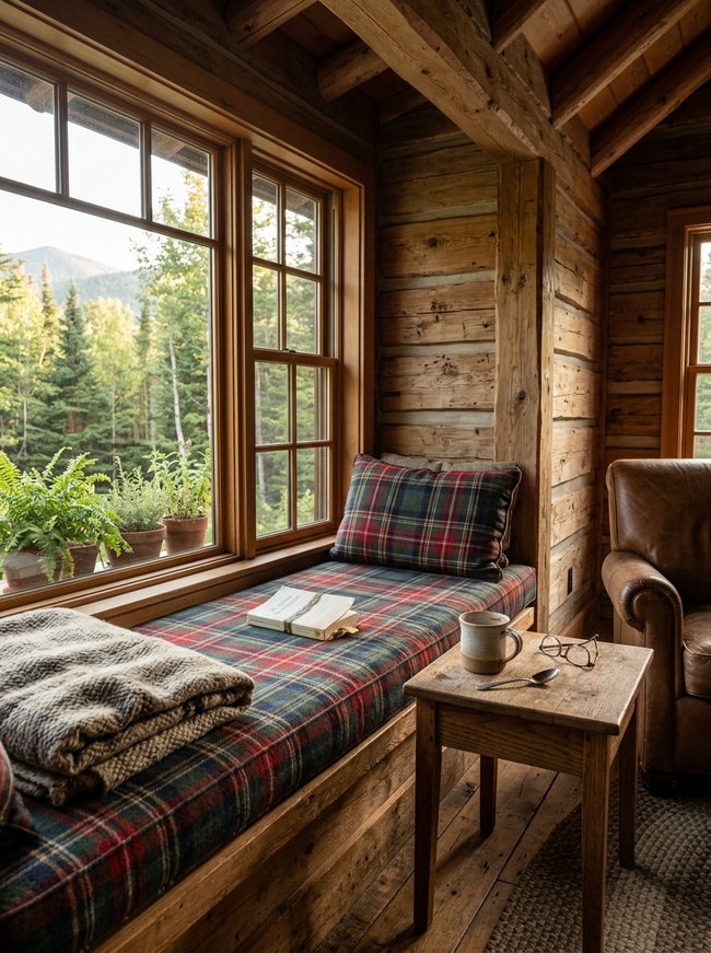 Plaid Textile Window Seat