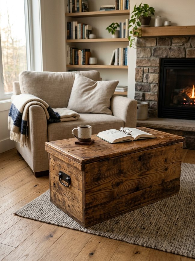 Rustic Woodgrain Trunk Ottoman