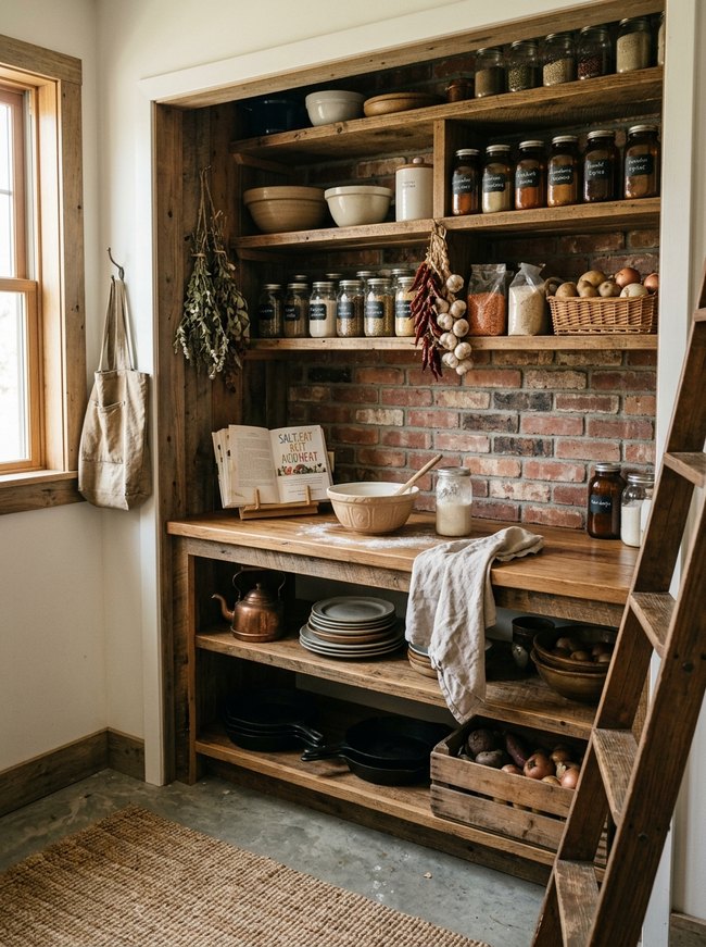 Rustic Open Pantry Alcove