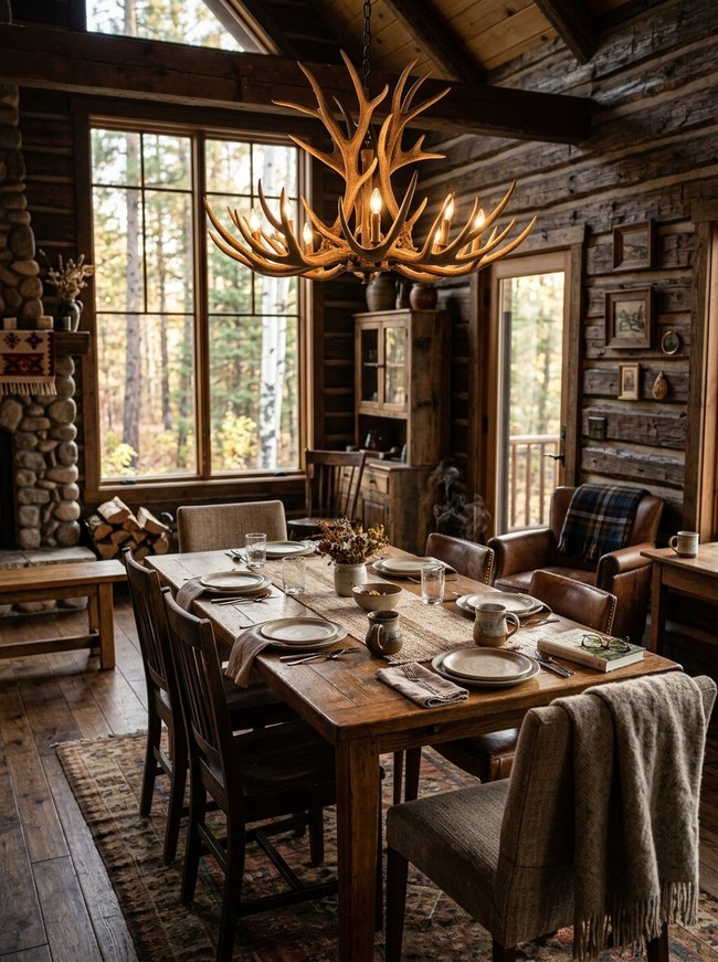 Antler Chandelier Dining Space