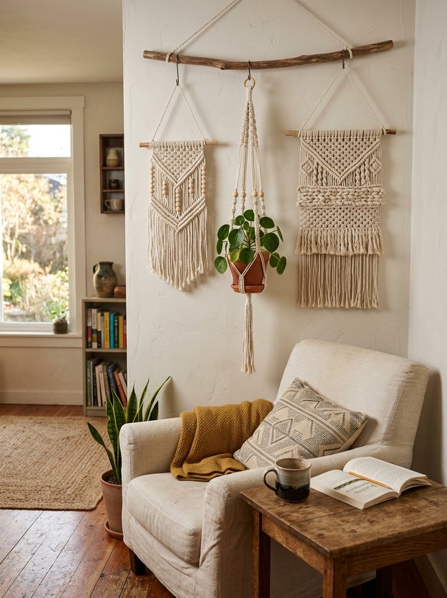 Boho Macrame Hanging Trio
