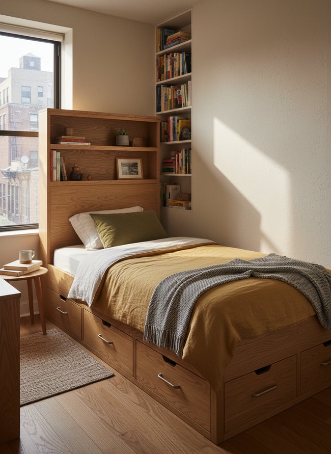 Headboard Shelf Storage Bed