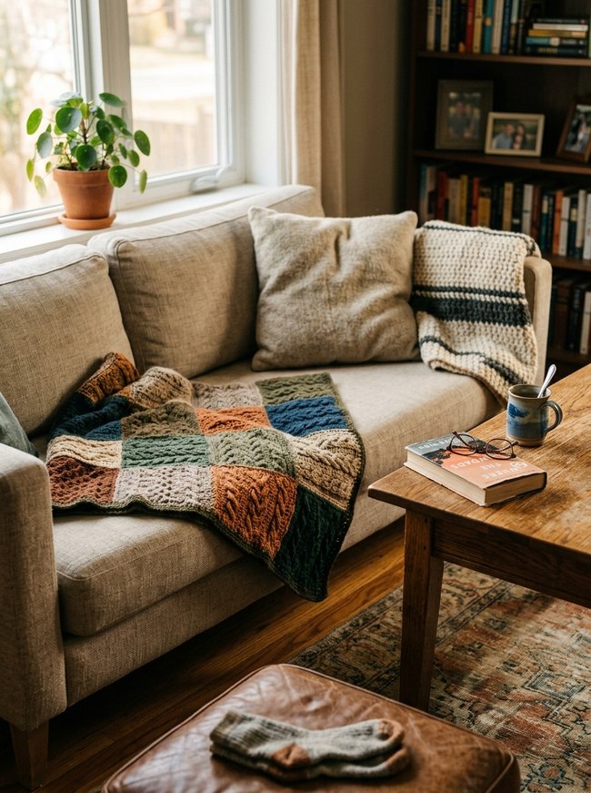 Hand-Crocheted Sofa Throw