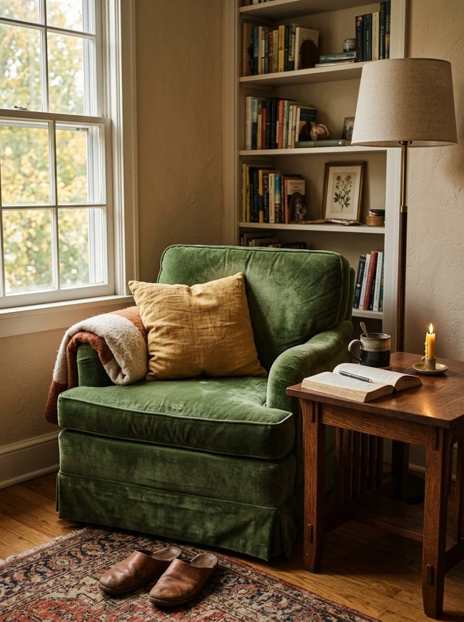 Velvet Upholstered Reading Nook