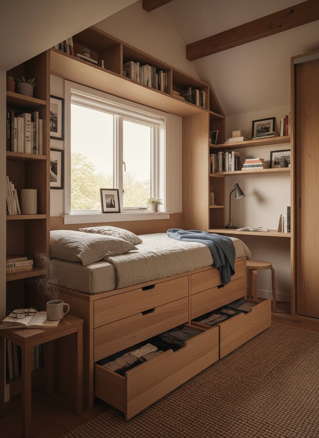 Built-In Bookcase Storage Bed