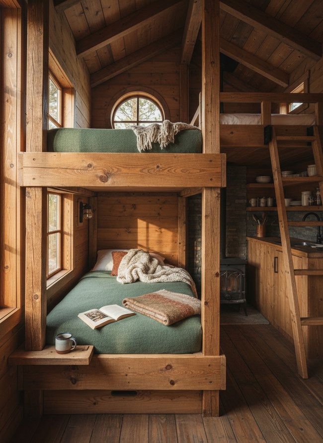 Rustic Wood Cabin Bunks