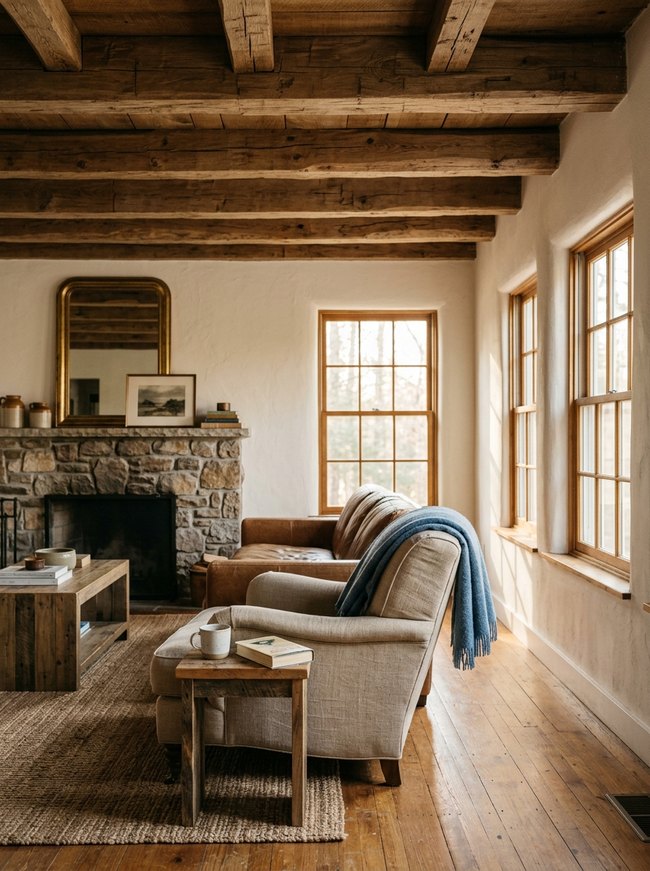 Hand-Hewn Timber Beam Ceiling