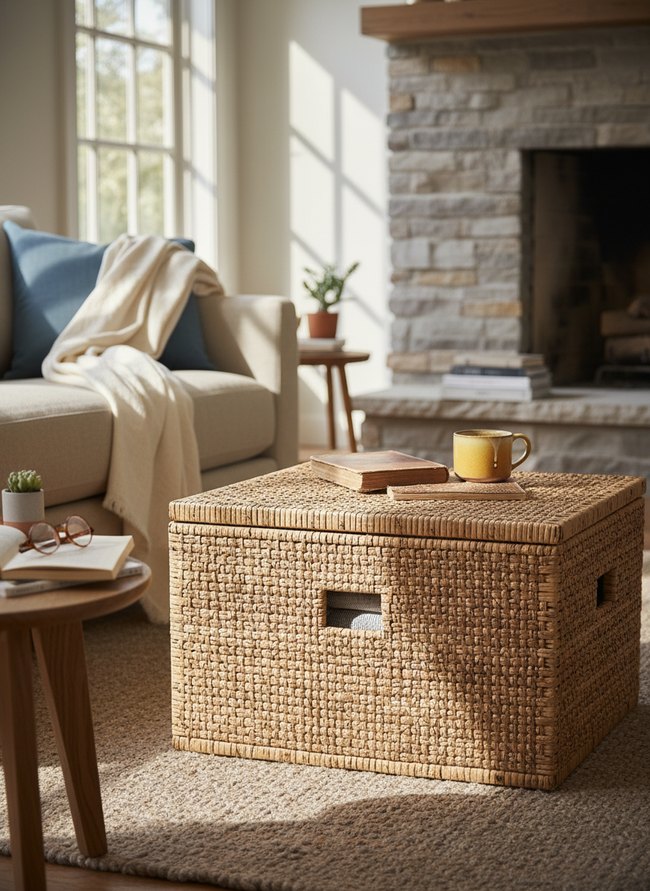 Lidded Rattan Storage Box
