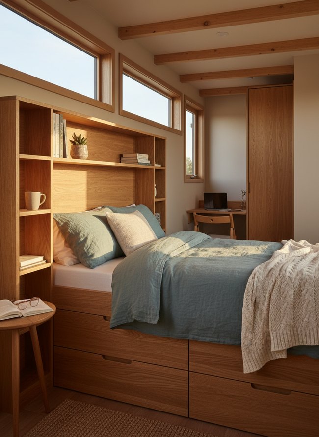Integrated Headboard Shelving Bed