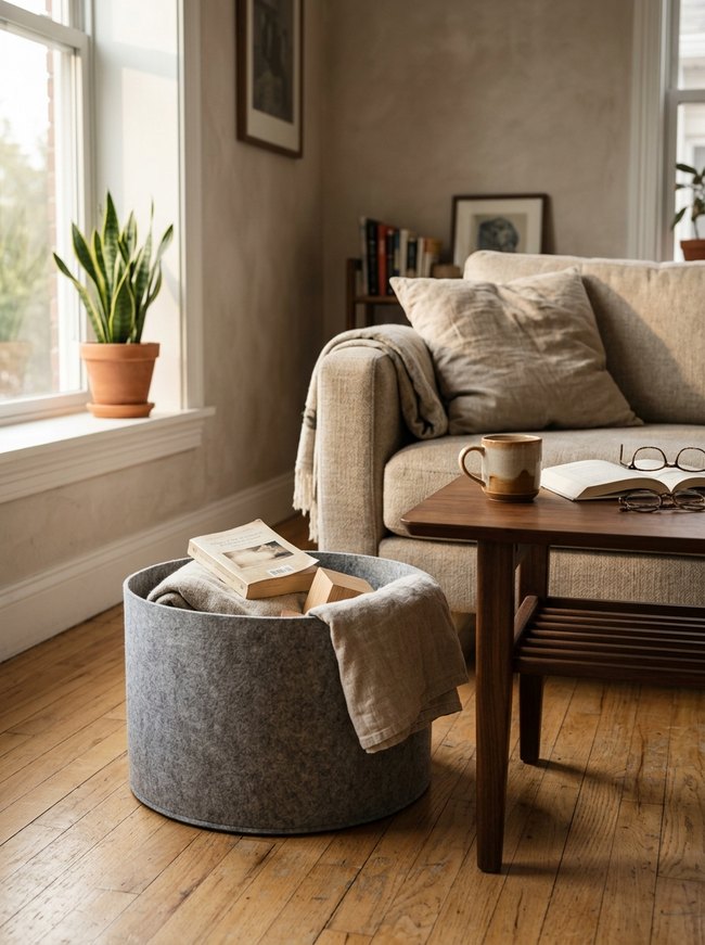 Minimalist Round Felt Bin