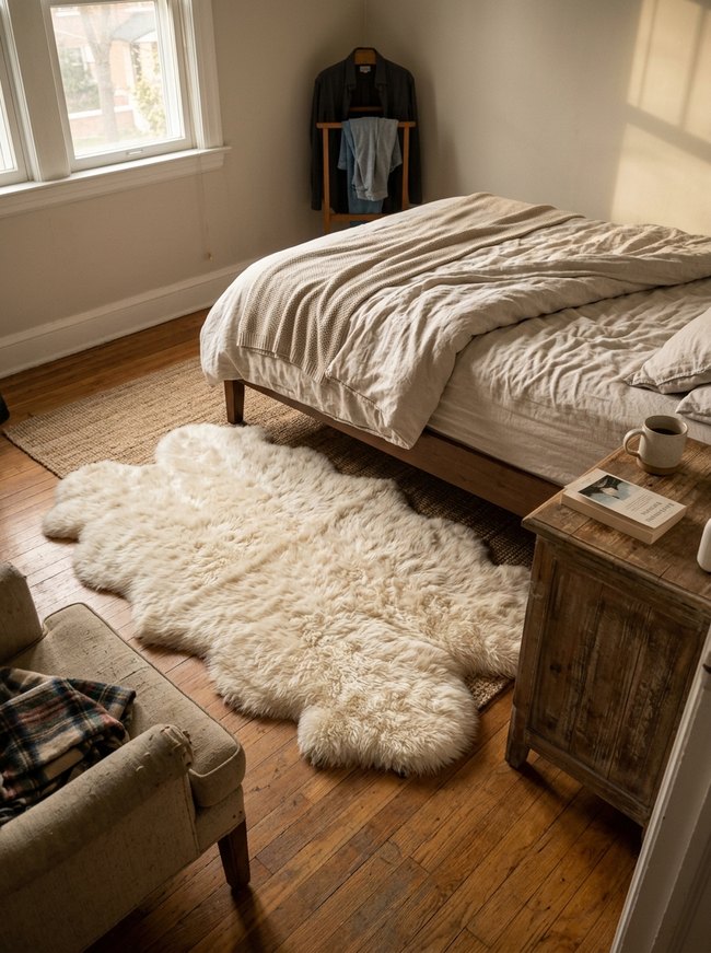 Bedroom Faux Sheepskin Hide