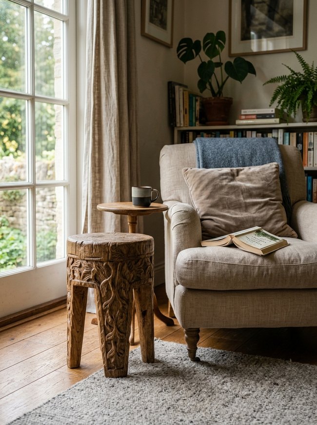 Hand-Carved Accent Stool