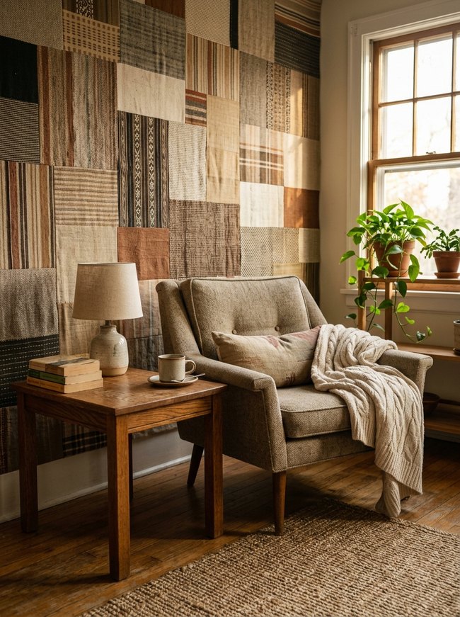 Patchwork Fabric Accent Wall