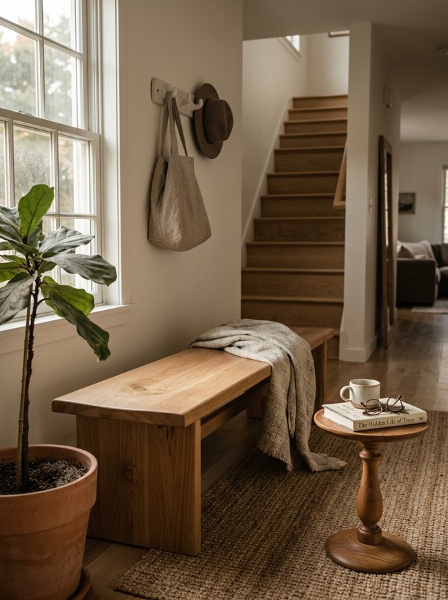 Natural Fiber Entryway Bench