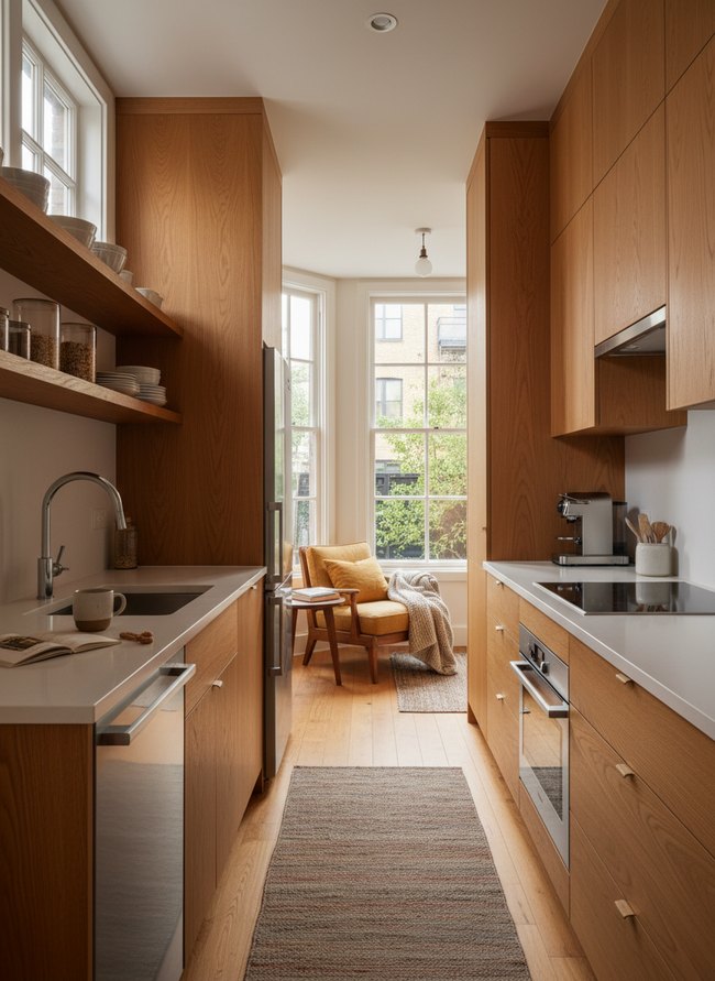 Warm Wood Galley Kitchen