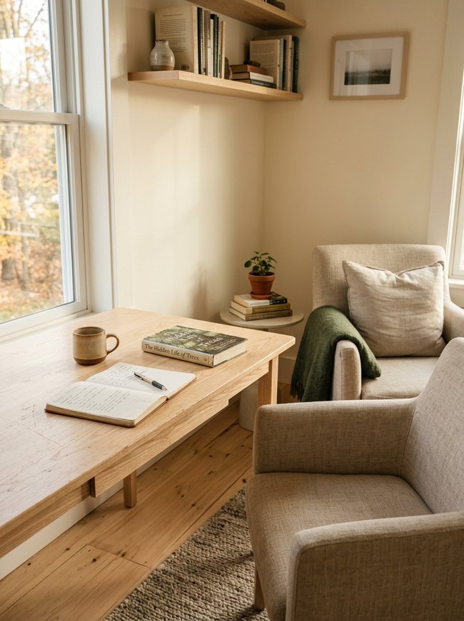 Sunlit Pale Wood Workspace