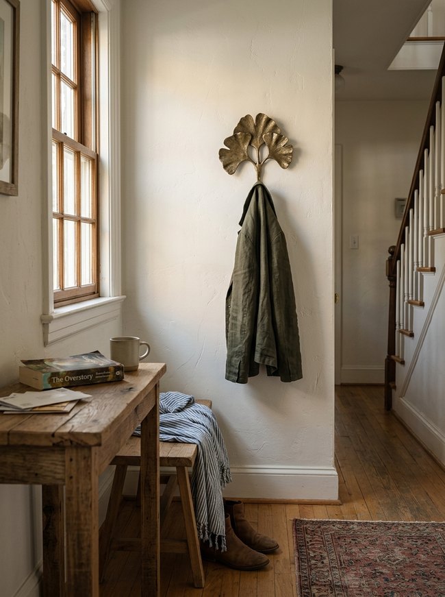 Sculptural Leaf Brass Hook