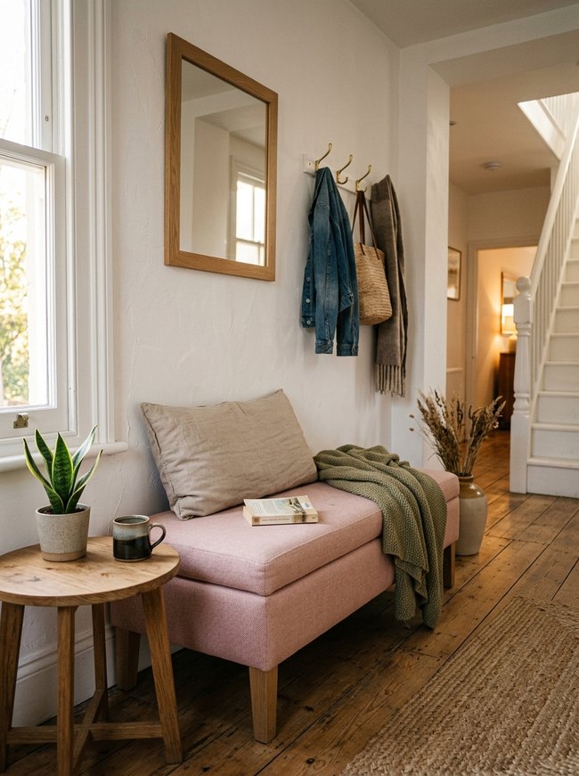 Blush Pink Entryway Bench
