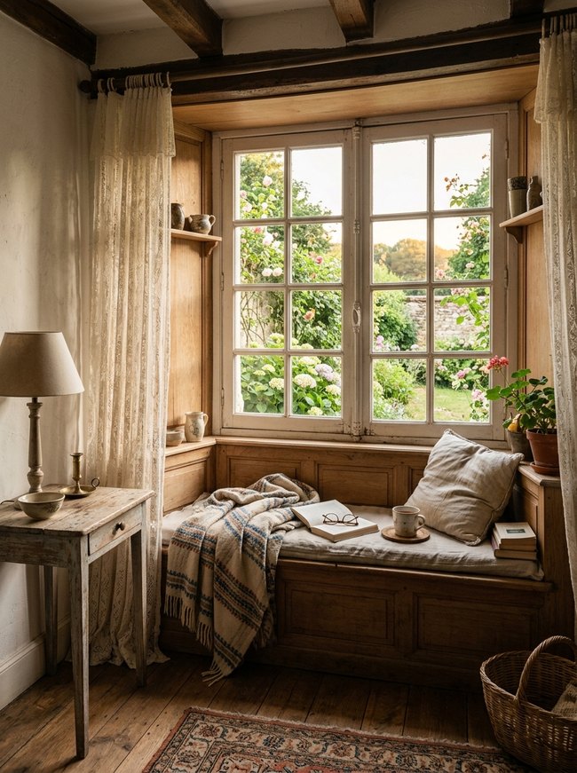 Lace Curtain Window Seat