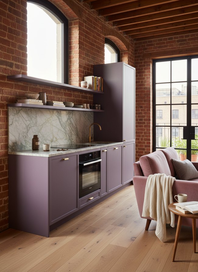 Orchid Hued Loft Kitchen