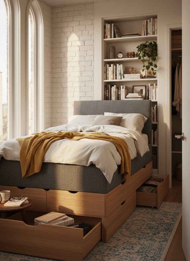 Upholstered Drawer Storage Bed