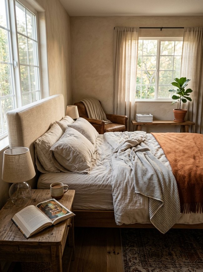 Transitional Earthy Sleep Space