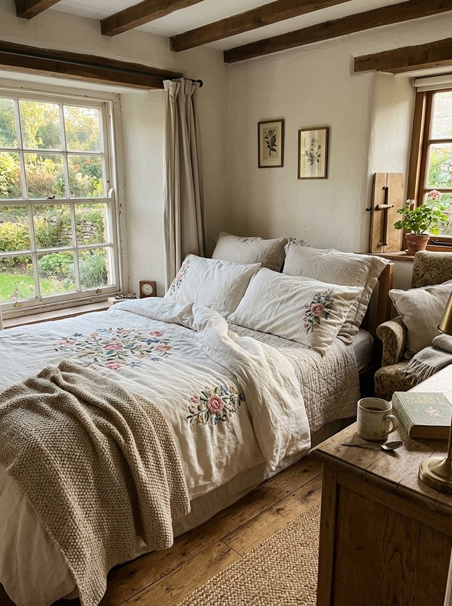 Embroidered Linen Bedroom