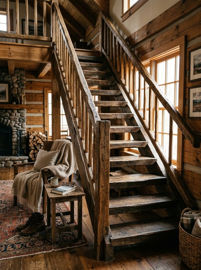 Hand-Hewn Staircase Detail