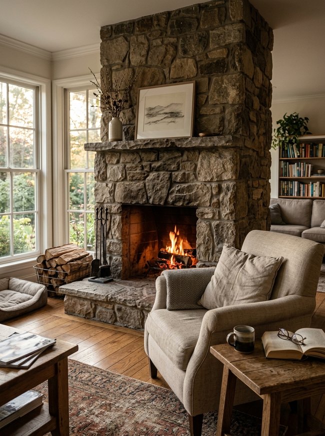 Stone Fireplace Hearth Lounge