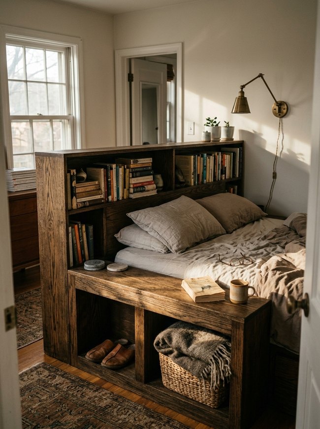 Integrated Headboard Bookshelf
