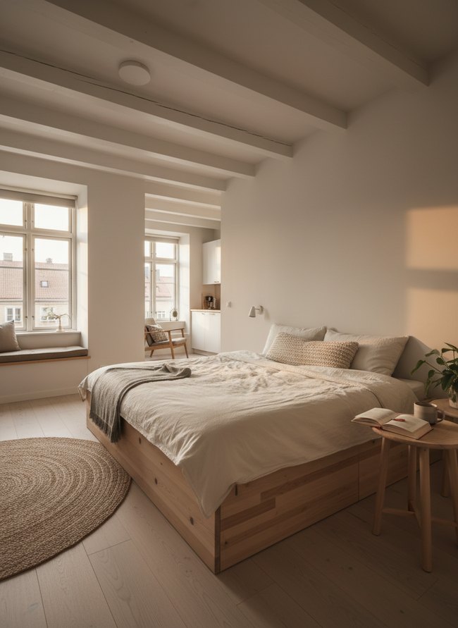 Simple White Beam Bedroom