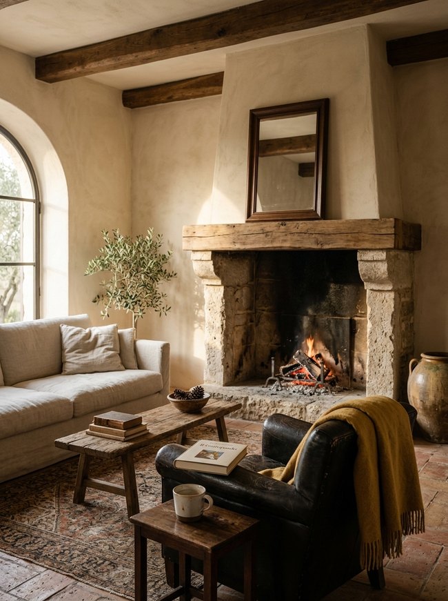 Stone Hearth Fireplace Feature