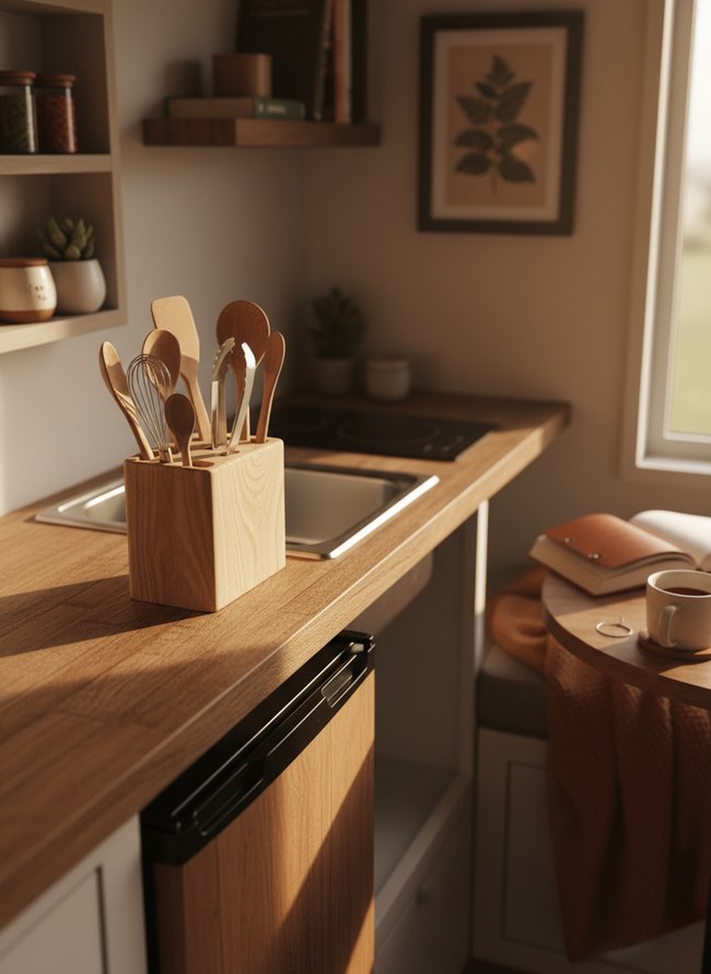 Compact Wooden Utensil Caddy