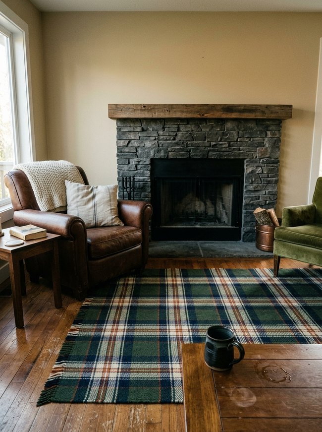 Plaid Hearth Rug Comfort