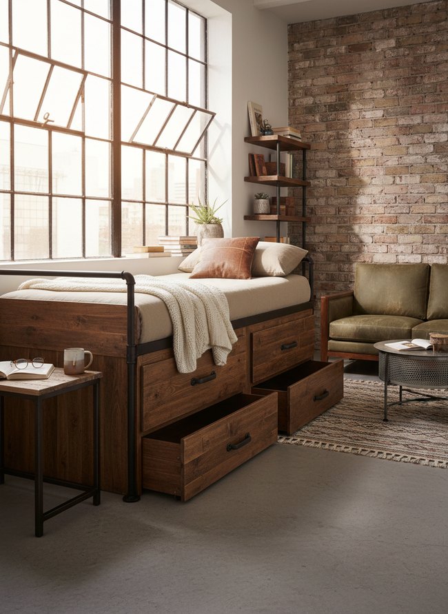 Industrial Style Storage Bed