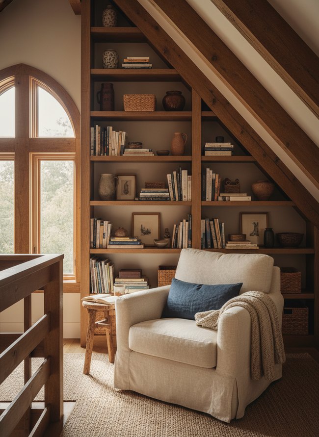 A-Frame Loft Nook Shelves